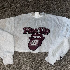 Champion Gray Sweatshirt with Maroon Graphic